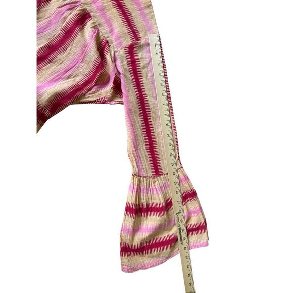 Cece Cabana Striped Cotton Long Sleeve Belted Dress S M Pink Yellow - Picture 9 of 9